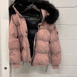 Calvin Klein Dusty Puffer Jacket with Black Faux-Fur Hood Trim